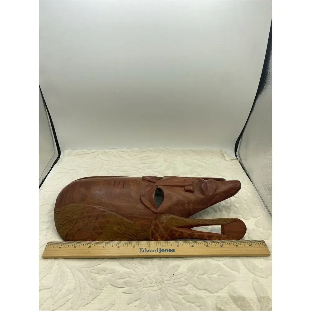 Vintage African WOOD MASK Tribal Art-long ears-wall hanging-hand carved 14”